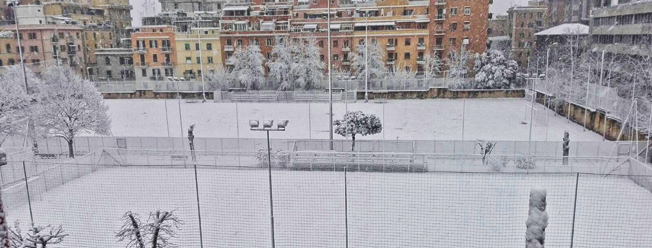 La neve nel Centro sportivo di San Lorenzo
