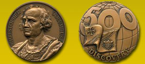Medaglia Cristoforo Colombo nel 500° anno dalla scoperta dell'America